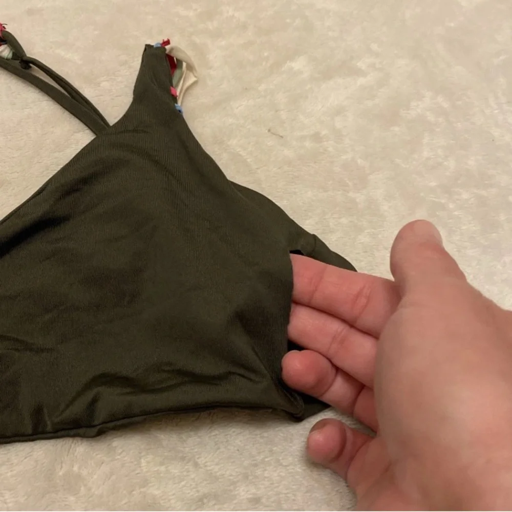 BECCA Olive Bikini Top with Multicolor Ribbons